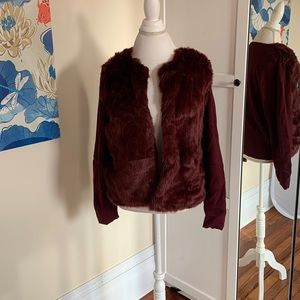 Elegant Faux Fur Burgundy Sweater